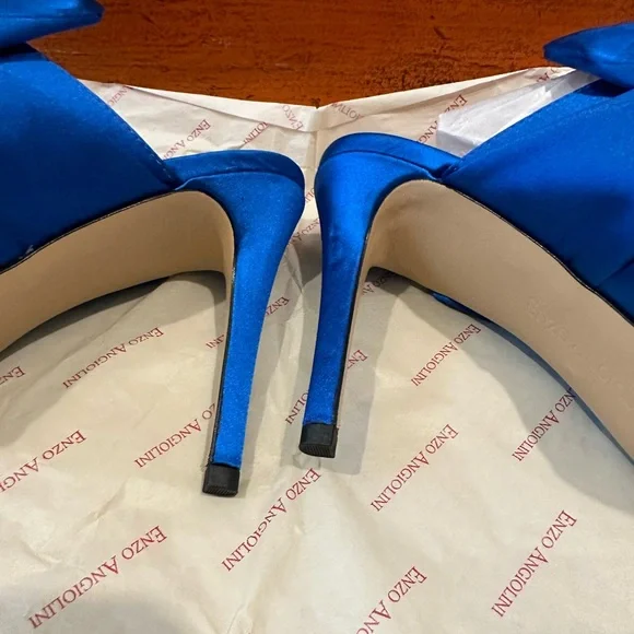 NEW Enzo Angioloni Blue Satin With Pearl & Crystal Open Toe Stiletto. - Picture 5 of 8